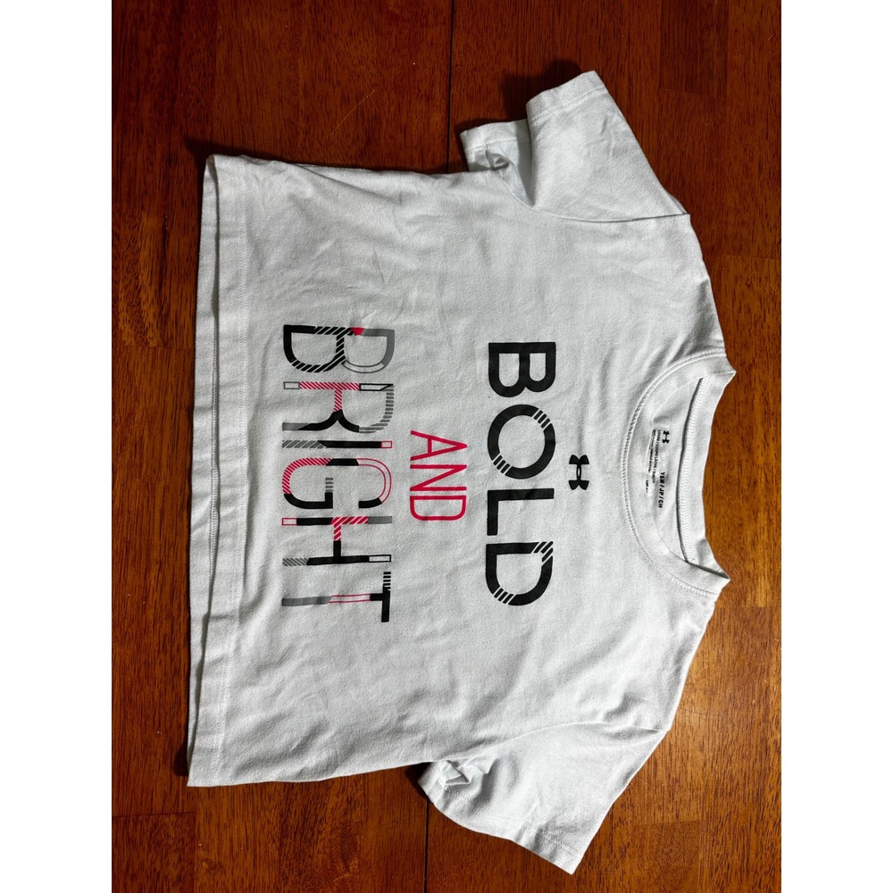 Under Armour Girls White Bold and Bright Graphic HeatGear Crop T-Shirt YSM 7-8